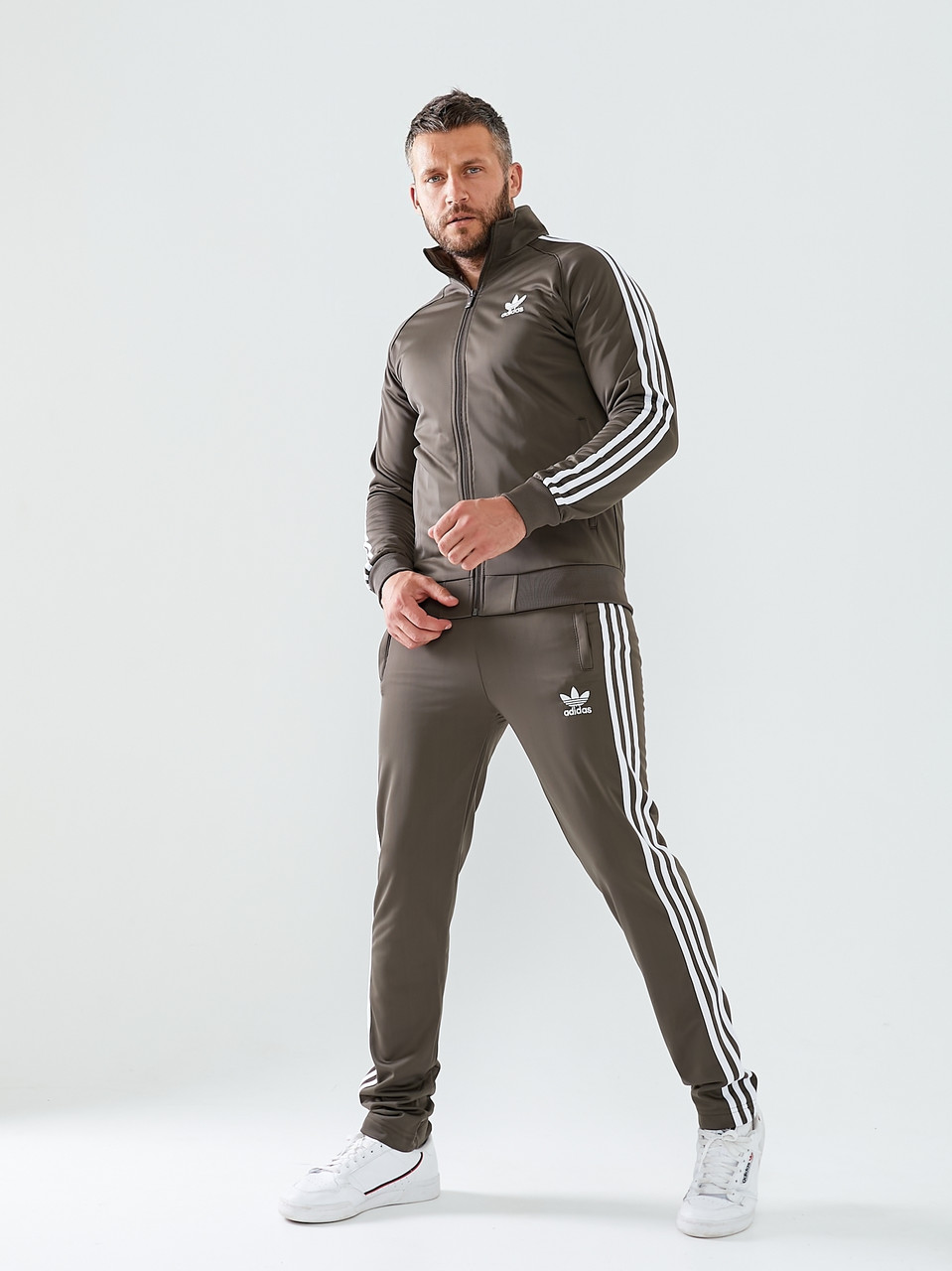 Зимовий спортивний костюм Adidas чоловічий спорт костюм Адідас хакі зі смужками M