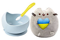 Мягкая игрушка Пушин кэт Pusheen cat S&T с сердцем, глубокая тарелка Y5 и силиконовая ложка Желтая (n-10552)