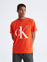 Модная мужская футболка Calvin Klein оригинал оранжевая с принтом