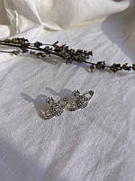 Жіночі сережки vivienne westwood, срібні сережки вівьен вествуд  з камінням