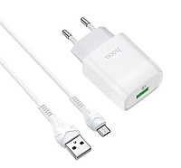 Сетевое зарядное устройство Hoco Glorious single port QC3.0 charger + кабель Micro 1м White (C72Q)