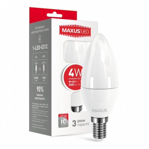 LED-лампа MAXUS C37 CL-F 4W яскраве світло E14 (1-LED-5312)