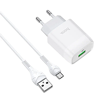 Сетевое зарядное устройство Hoco Glorious single port QC3.0 charger + кабель Type-C 1м White (C72Q)