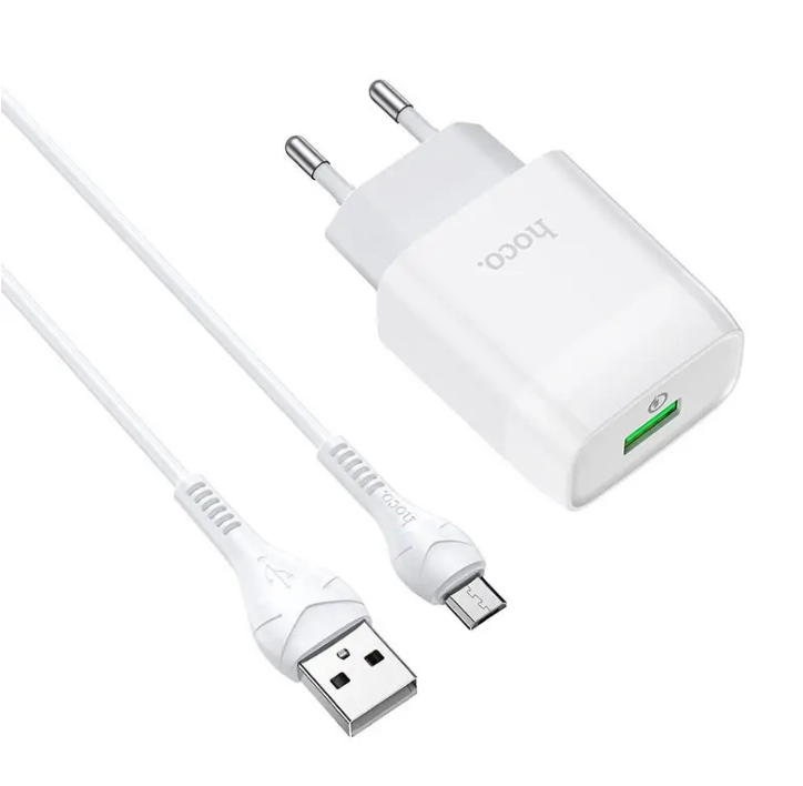 Сетевое зарядное устройство Hoco Glorious single port QC3.0 charger + кабель Type-C 1м White (C72Q) - фото 1 - id-p1902646778