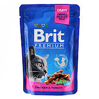 Brit Premium Cat (пауч) Кусочки в соусе с КУРИЦЕЙ и ИНДЕЙКОЙ для кошек