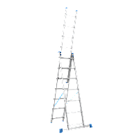 Лестница стремянка алюминиевая трехсекционная металлическая универсальная на 3х7 (21) ступеней  3.93 м Меткас