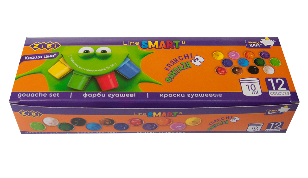Гуаш 12 кольорів, 10 мл, "ZiBi"