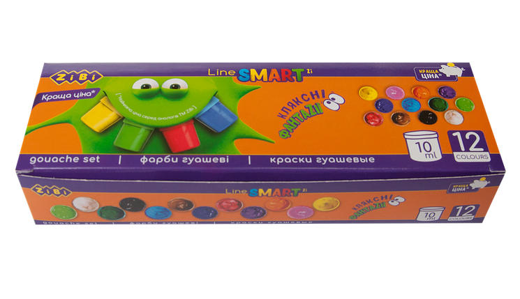 Гуаш 12 кольорів, 10 мл, "ZiBi", фото 1