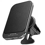 Магнітний тримач в машину MagSafe для iPhone з автомобільною бездротовою зарядкою 15Вт Proove Square Magnetic Чорний (263374)