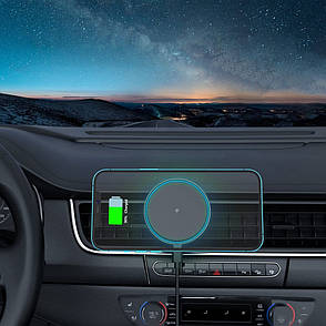 Автомобільний магнітний тримач для Айфона з MagSafe в машину бездротова зарядка 15Вт Proove Magic Circle Pro Чорний (263371), фото 3
