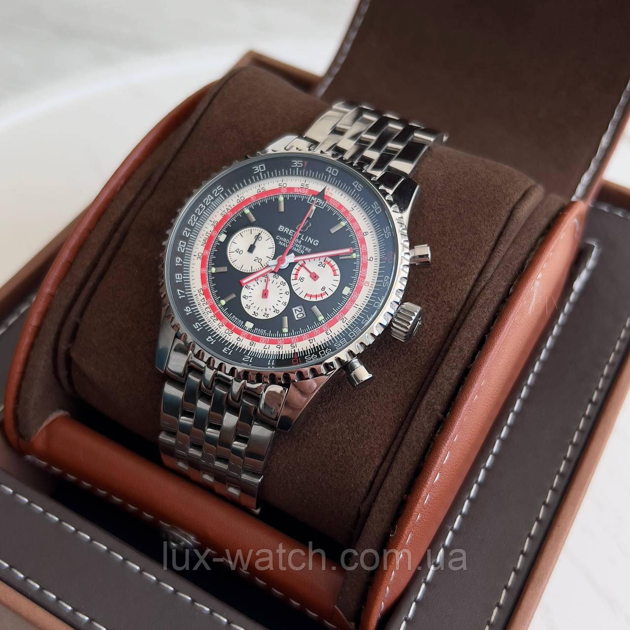 Годинник наручний Breitling Navitimer Silver-White-Black преміального ААА класу