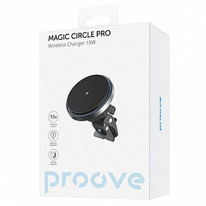Автомобільний магнітний тримач для Айфона з MagSafe в машину бездротова зарядка 15Вт Proove Magic Circle Pro Чорний (263371), фото 2