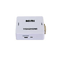 Перехідник з VGA на HDMI зі звуком MiNi VGA2HDMI Білий, конвертер vga to hdmi | переходник с vga на hdmi