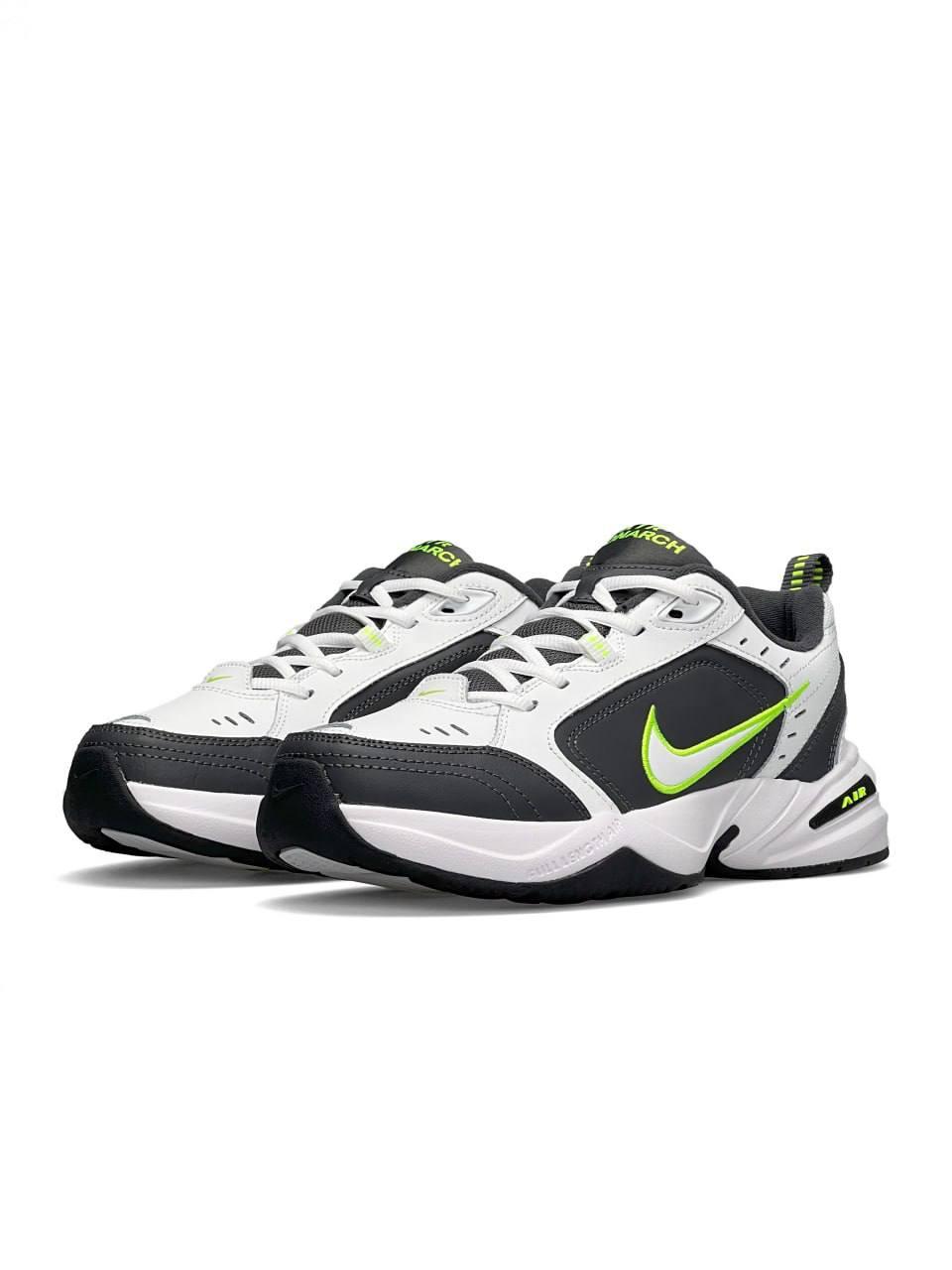 Чоловічі кросівки Nike Air Max Monarch IV White Grey Green Взуття Найк Аір Макс Монарх білі шкіряні демісезон