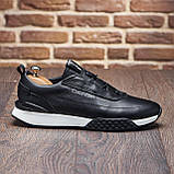 Кросівки чорні на білій підошві шкіряні демісезон, стильні молодіжні чоловічі кросівки весна осінь взуття *М-161-ск-ч/б-ДЕМИ*, фото 2