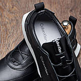 Кросівки чорні на білій підошві шкіряні демісезон, стильні молодіжні чоловічі кросівки весна осінь взуття *М-161-ск-ч/б-ДЕМИ*, фото 8