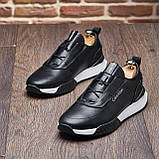 Кросівки чорні на білій підошві шкіряні демісезон, стильні молодіжні чоловічі кросівки весна осінь взуття *М-161-ск-ч/б-ДЕМИ*, фото 6
