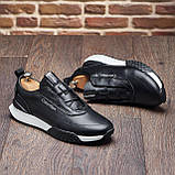 Кросівки чорні на білій підошві шкіряні демісезон, стильні молодіжні чоловічі кросівки весна осінь взуття *М-161-ск-ч/б-ДЕМИ*, фото 5