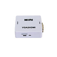 Переходник с VGA на HDMI со звуком MiNi VGA2HDMI Белый, конвертер vga to hdmi | перехідник з vga на hdmi (TS)