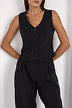 Костюм жіночий жилетка + штани палацо чорного кольору, фото 4