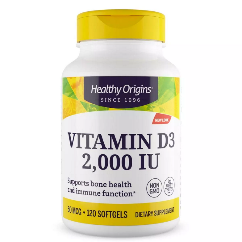 Витамин D3, Vitamin D3 2000IU, Healthy Origins, 120 капсул