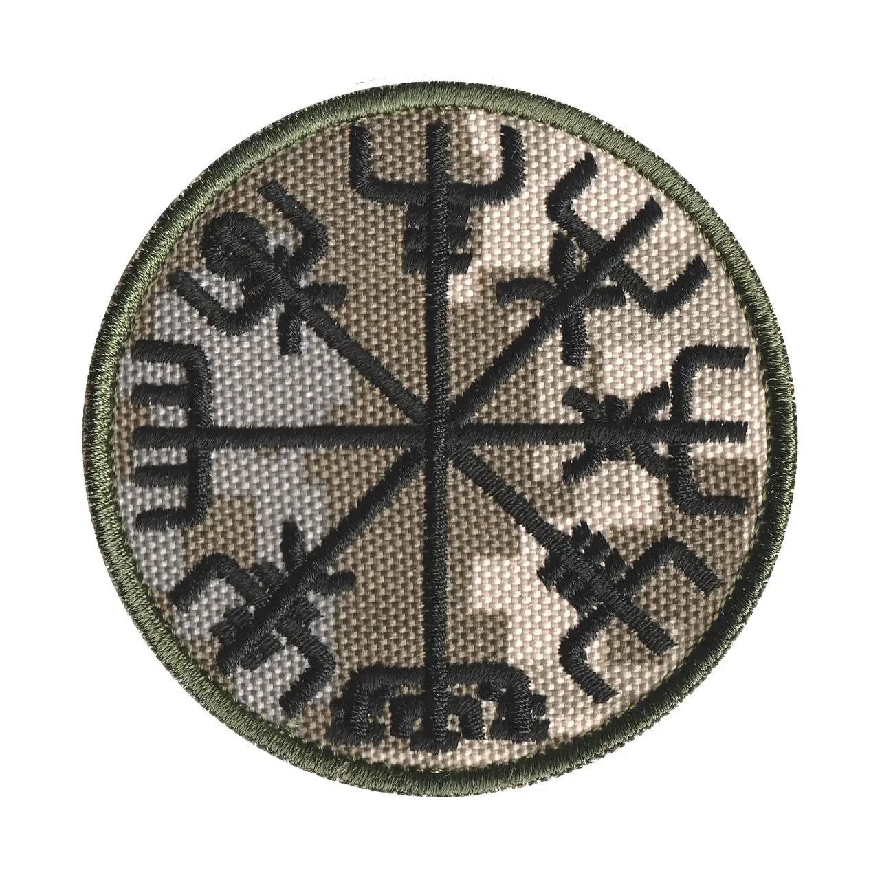 Вишитий шеврон "Компас Вікінгів Рунічний компас Vegvisir" на липучці (ПІКСЕЛЬ ММ14)