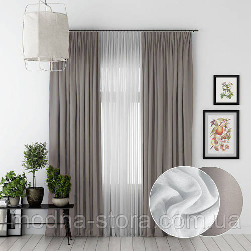 Комплект штори і тюль. Тканина блекаут + шифон. Колір: сіро-бежеві ...