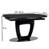 Раздвижной стол с керамической столешницей с закруглением TML-825 140-200х90 см черный мрамор для гостиной