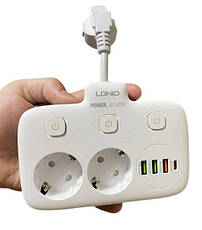 Мережевий фільтр LDNIO SE2435 подовжувач 2 розетки 3 USB 1 Type-C Білий, фото 5