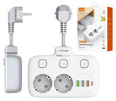Мережевий фільтр LDNIO SE2435 подовжувач 2 розетки 3 USB 1 Type-C Білий, фото 3