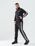 Мужской спортивный костюм Adidas с полосками спорт костюм Адидас теплый на тонком флисе черный fms