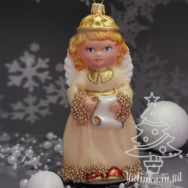 Стеклянная елочная игрушка дети ангел  morozko Snegka Poland  yalinka.in.ua
