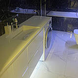Стільниця 2100х500 товщиною 30мм з суцільнолитою щілинною чашею колір білий глянець, фото 4