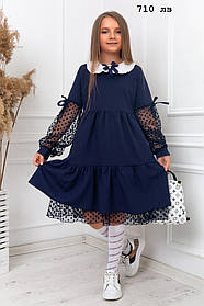 Стильна шкільна сукня з білим мереживним комірцем   710 лз