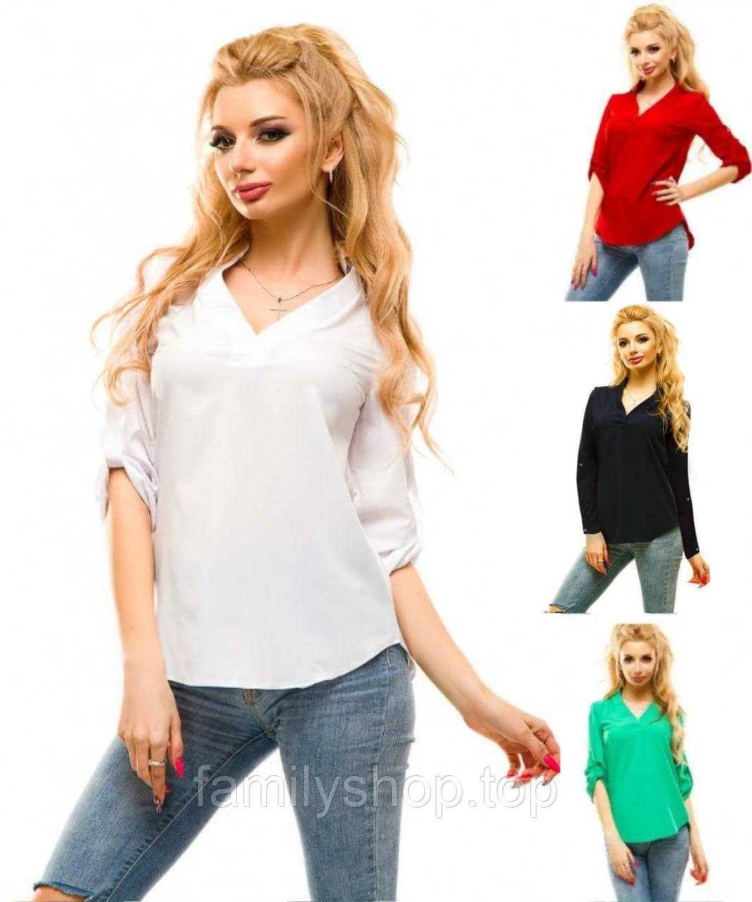 Стильна блузка великих розмірів L, XL, XXL з довгим рукавом легка, біла, чорна, червона, зелена, синя