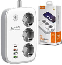Мережевий фільтр LDNIO SEW3452 подовжувач 3 розетки 3 USB 1 Type-C WiFi управління Білий, фото 3
