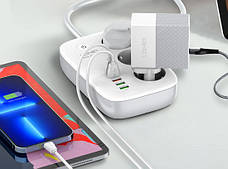 Мережевий фільтр LDNIO SEW3452 подовжувач 3 розетки 3 USB 1 Type-C WiFi управління Білий, фото 5