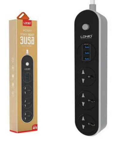 Мережевий фільтр LDNIO SC3301 подовжувач 1.6 м 3 розетки 3 USB Сіро - чорний, фото 1