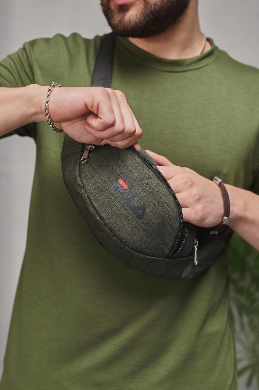 Бананка поясна чоловіча fila хакі сумка через плече із регулятором сумка філа