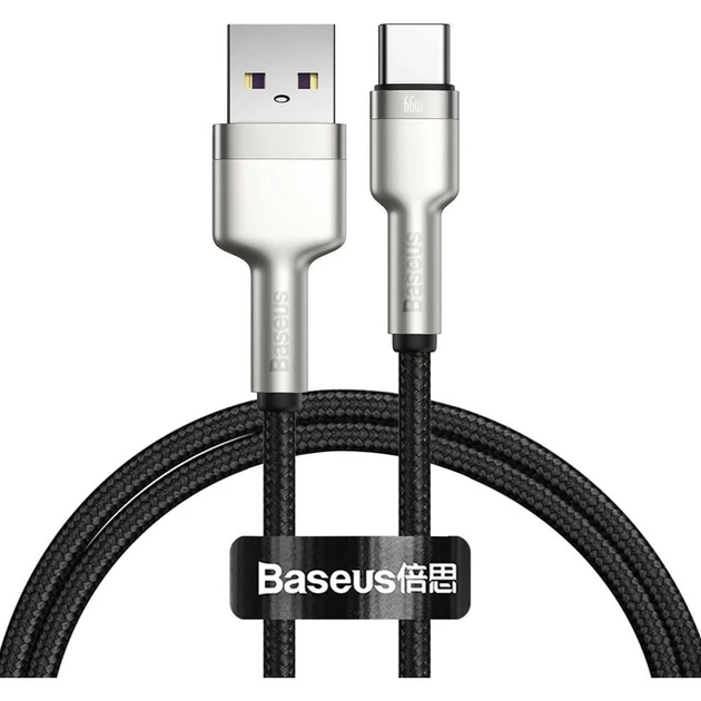 Кабель Baseus Cafule Series Metal Data Cable USB to Type-C 66W 1m Black (CAKF000101), фото 1