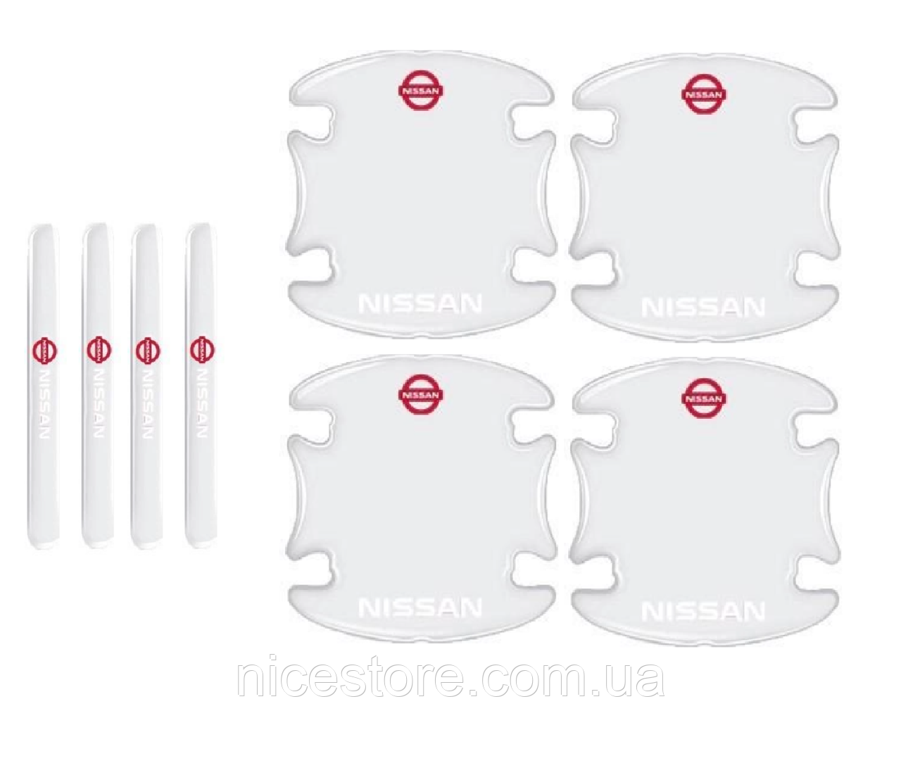 Комплект захисних плівок під ручки авто з логотипом Nissan комплект 8шт, фото 1