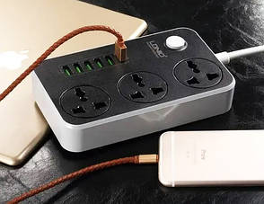 Мережевий фільтр LDNIO SC3604 подовжувач 2 м 3 розетки 6 USB із захистом Сіро-чорний, фото 4