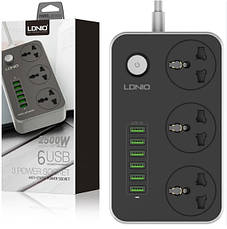 Мережевий фільтр LDNIO SC3604 подовжувач 2 м 3 розетки 6 USB із захистом Сіро-чорний, фото 5