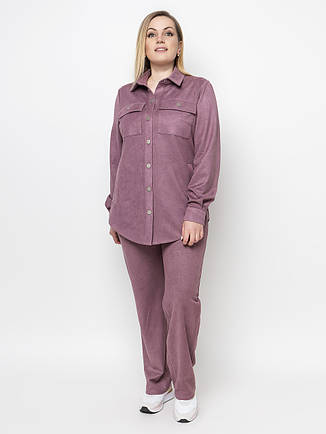 Костюм із замшевої тканини з сорочкою на кнопках і брюками батал, фото 1