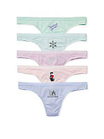 Хлопковые Стринги Victoria's Secret Cotton Thong Panties, Набор 5 шт, Нежые цвета M