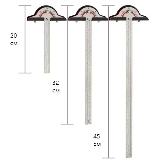 Линейка строительная с транспортиром угловая металлическая 20см, головка линейки регулируется от 0 до 70° - фото 6 - id-p1859919016