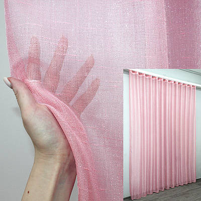 Готова тюль (3х2,7м.) батист з люрексовою ниткою. Колір рожевий. Код 1302т 42-0012