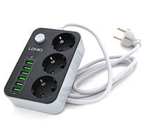 Мережевий фільтр LDNIO SE3631 подовжувач 1.6 м 3 розетки 6 USB Чорно-білий