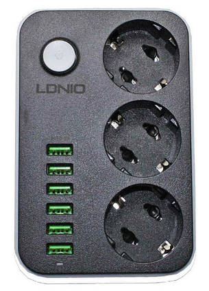 Мережевий фільтр LDNIO SE3631 подовжувач 1.6 м 3 розетки 6 USB Чорно-білий, фото 3