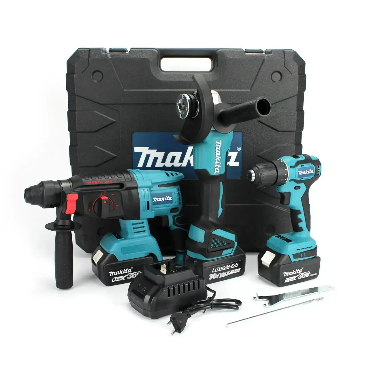 Набір акумуляторного інструменту Makita — перфоратор DHR 202, болгарка DGA 540, шурупокрут DDF 484